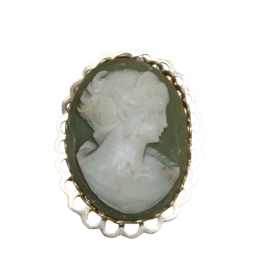 Gold-tone Green Cameo Style Brooch