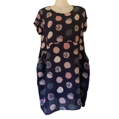 Cali & Co.   Pink Spot Linen Dress.  Size S-M