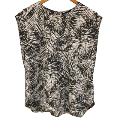 Saba Womens Size 10 Silk Blouse Green / Off White Pattern 
