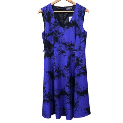 Jacqui-E Purple/Black Patterned Sleeveless Dress Size 10