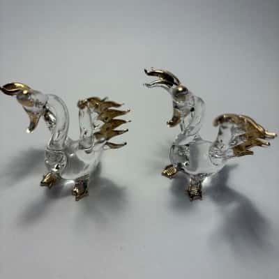 Murano Style Hand Blown Glass Bird Figurines Set of 2 