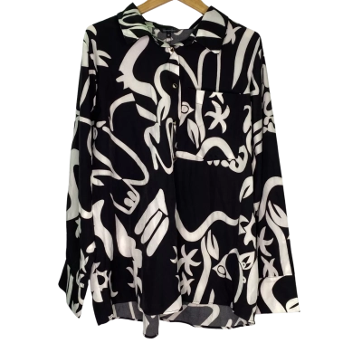 Portmans Womens  Size 18 Long Sleeve Shirt Black  / Pattern / White 