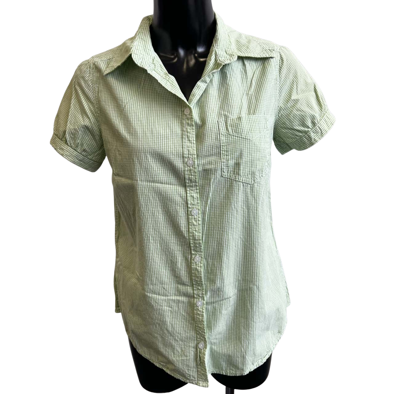 Cotton On Womens Size L Gingham Short Sleeve Shirt Green/White(s)