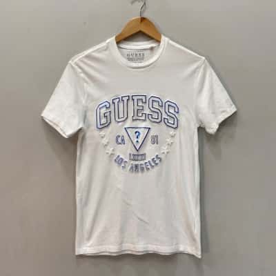 Guess Womens  Size XS T-shirt with raised logo Blue / White 