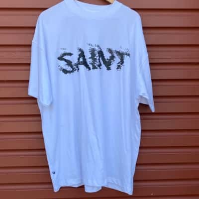 Saint Morta Mens Size L White/Black 'System Overload' Boxy Tee
