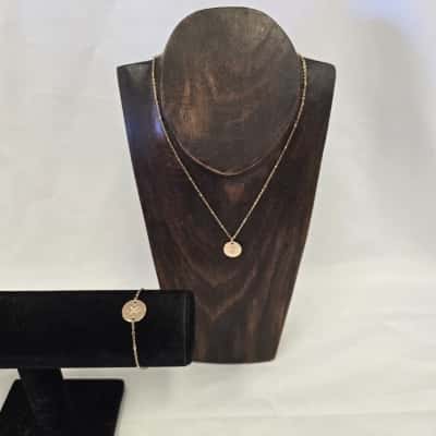  Womens Fine Delicate Bracelet and Necklace Set Gold Tone with Central Diamante