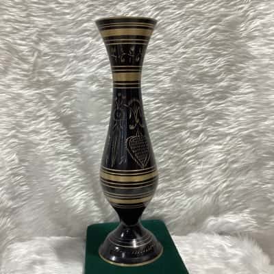 Vintage Etched Black & Brass Vase