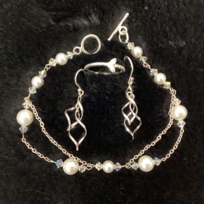  Womens Beaded Bracelet / Earrings / Ring Other / Silver / White 