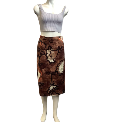 Max Mara Womens  Size 18 Flax Linen Wrap Skirt Brown Mix
