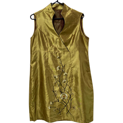 Asian design & print Womens  Size 12 Cocktail Dress Mustard (no tags)