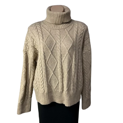 Olive+Oak Womens Size L Beige Cable Pattern Roll Neck Jumper 