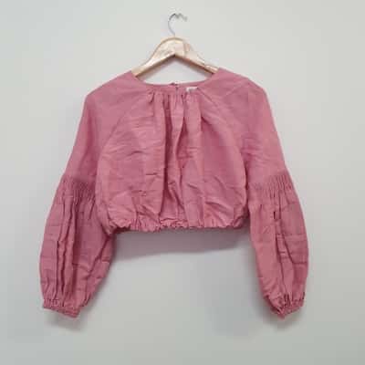 Country Road Women's Size 6 Linen Bubble Sleeve Blouse Dusty Rose - New With Tags  