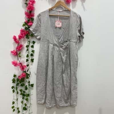 Coki Womens Linen Wrap Dress One Size Grey 