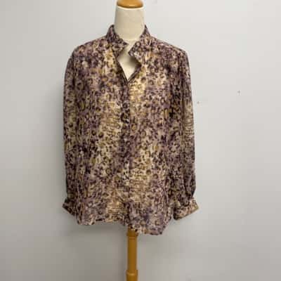 Liz Jordan Gorgeous Mottle Pattern/ Brown, Beige & Purple Blouse Size 14 - Brand New with Tags - RRP$129.99 