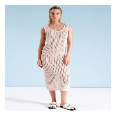 New With Tags CLOE & LOLA Crochet Midi Dress in Ecru Size 8