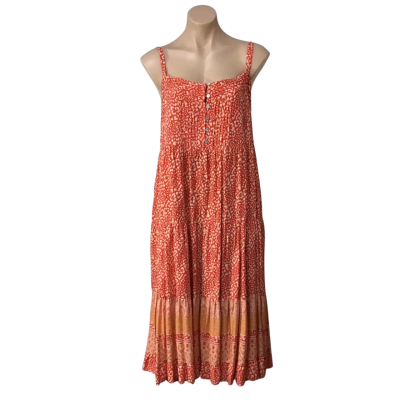 Label of Love Womens Size XL Orange / Pink / Beige Pattern Shoestring Strap Midi Dress (new) 