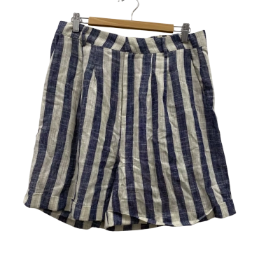 Sass Women's Linen Blend Shorts With Pockets Size 14 Navy Blue / Striped / White RRP$80