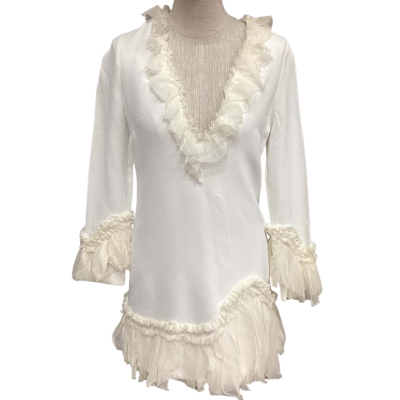  Alexis Frilled Accents Size M Mini Dress Off White 
