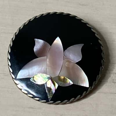 Vintage Mexican Silver Tone Mother Of Pearl Resin Brooch 