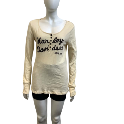 Harley Davidson Womens Size L Graphic Print Top Cream