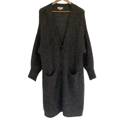Ceres Life.   Fuzzy Charcoal Grey Longline Alpaca Blend Cardigan.  Size S 