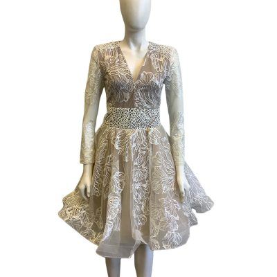 Bronx & Banco Women's Size 10 Long Sleeve Tulle Midi Dress White Floral  