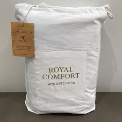 Royal Comfort Velvet Quilt Cover & 2 Pillowcase Set (King Bed) White