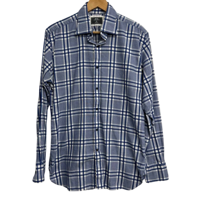 M.J. Bale Mens Size M Blue Checked Button Up Shirt  