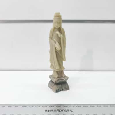 Vintage Chinese Hand-Carved Soapstone Guanyin Statue - Goddess of Mercy Celadon Stone Figurine on Integrated Base