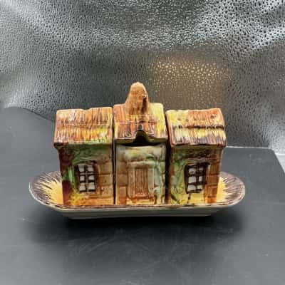 Price Bros Vintage Condiments Pottery Set & Tray