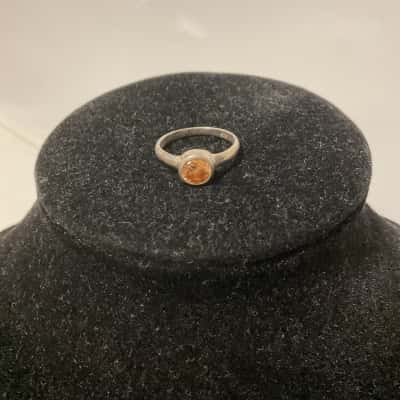 Sterling silver ring With orange insert stamped 925 Size 15