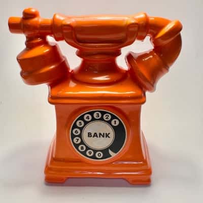 Vtg. Retro Ceramin Rotary Dial Telephone Money Box 