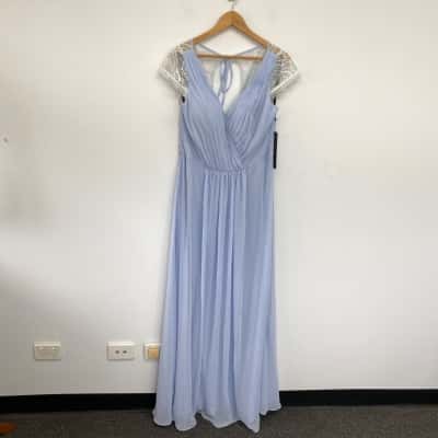 Tina Holly Ice Blue Short Sleeve Evening Maxi Dress  Size 18 