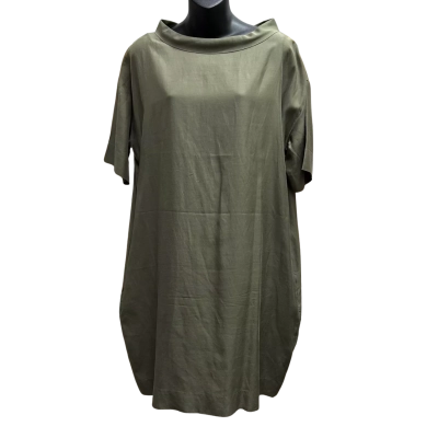 COS Women's  Size 42 Wide Stand-up Collar Dress/ 60% Cupro 40% Cotton/ Mini Dress / Short Sleeve Dress Olive Green  RRP:£69.00