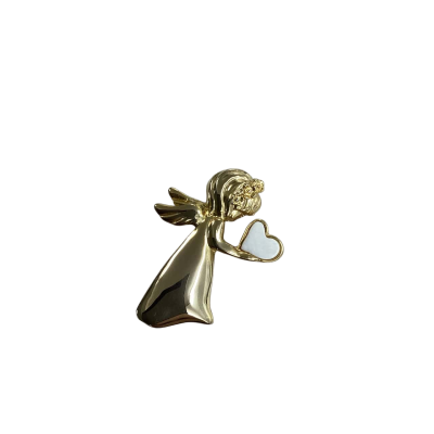 Vintage Gold Angel Brooch with Enamel Heart - elegant gift or collectable