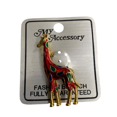  Womens My Accessories Fashion Brooch Gold / Red Giraffe Design