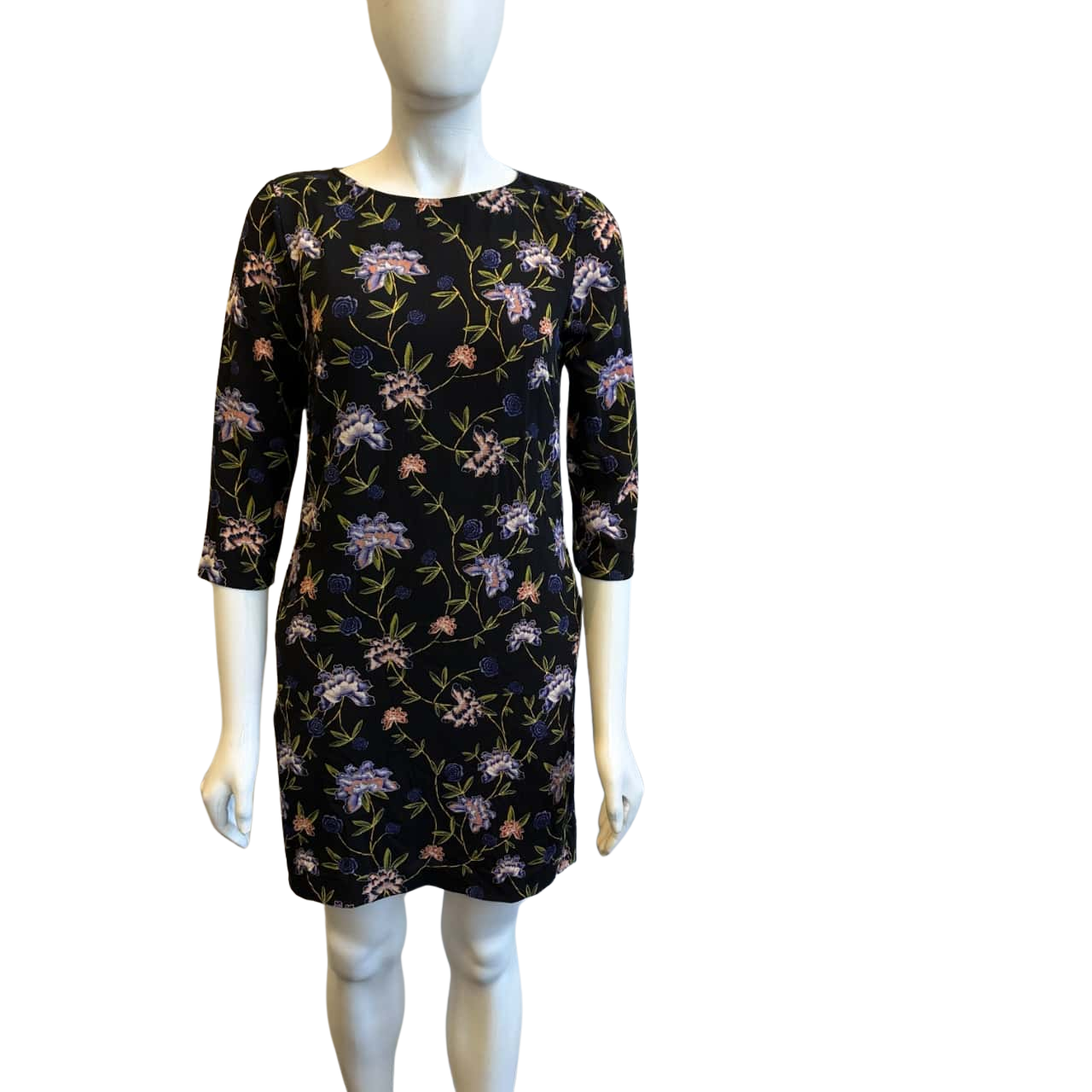 H&M Women's Size US 6 Short Sleeved Mini Dress Black Floral (s)