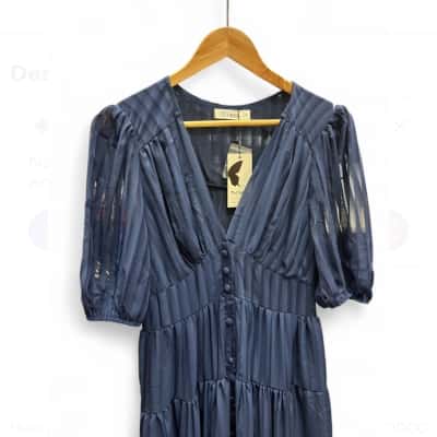 St Frock Modica Midi Dress, Navy Chiffon - Size 12