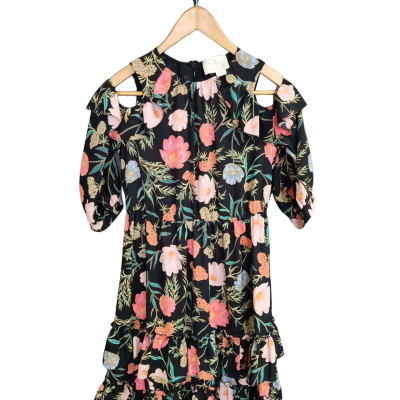 Kate Spade Womens  Size One Size Babydoll Dress / Casual Dress / Cocktail Dress / Free Size Dress / Off The Shoulder Dress / Party Dress / Short Sleeve Dress  / Work Dress Black  / Floral 