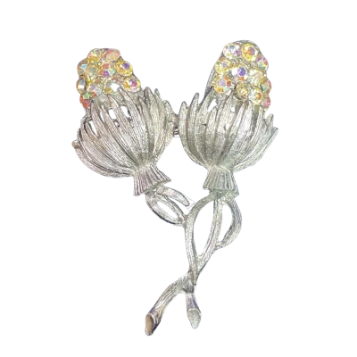 Womens Vintage Scottish Thistle Brooch Multicoloured/Silver Tone