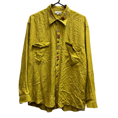 Vintage BAGUTTA Made in Australia Long Sleeved Embroidered Pattern Detail Button Through Blouse Size L