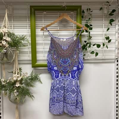  Inoa Australia Womens Sleeveless 100% Silk Playsuit One Size Blue / Multicoloured 