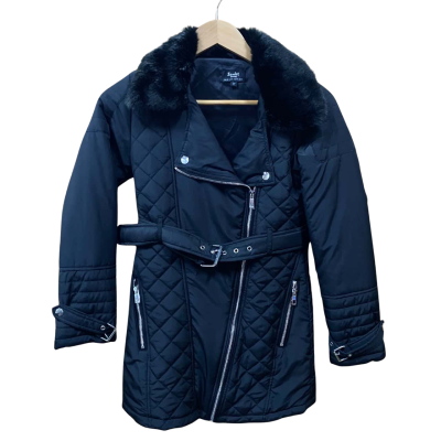 Bardot Junior Black Faux-Fur Collar Puffer Coat Size 12