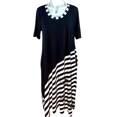 Taking Shape - Natural Mia Black & White Stripe Dress (Size 12)