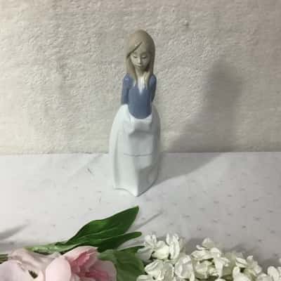 Vintage Zaphir Girl in White Apron with Hands Behind Back Porcelain Figurine