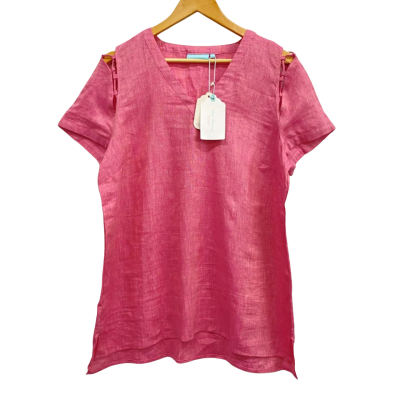 Blue Illusion Watermelon Pink Short Sleeve Blouse Size XL