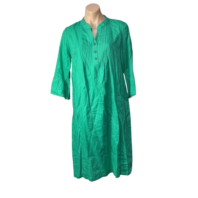 Black Pepper Womens Size 8 Bright Green Linen 3/4 Sleeve Midi Dress 