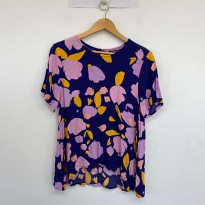 Mister Zimi Purple Floral Short Sleeve Top  Size 12 
