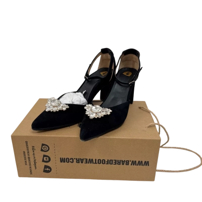 Bared Black Suede & Leather High Heels Size 38
