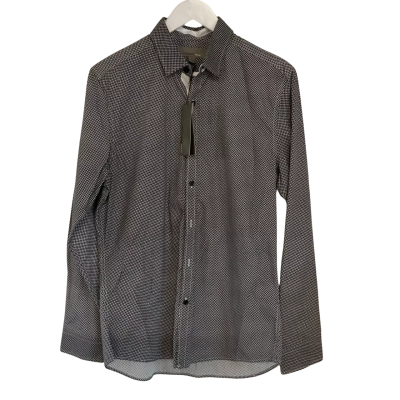Witchery Mens Long Sleeve Shirt Black and White Geometric Pattern